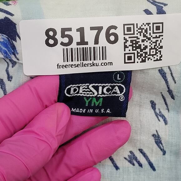 Vintage 80s Abstract Hippie Button Shirt Large 23x28 Blue Groovy - Picture 5 of 11